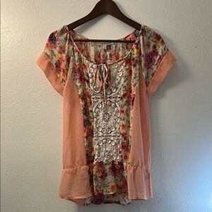Daniel Rainn Orange Cream Tie Front Embellished Blouse